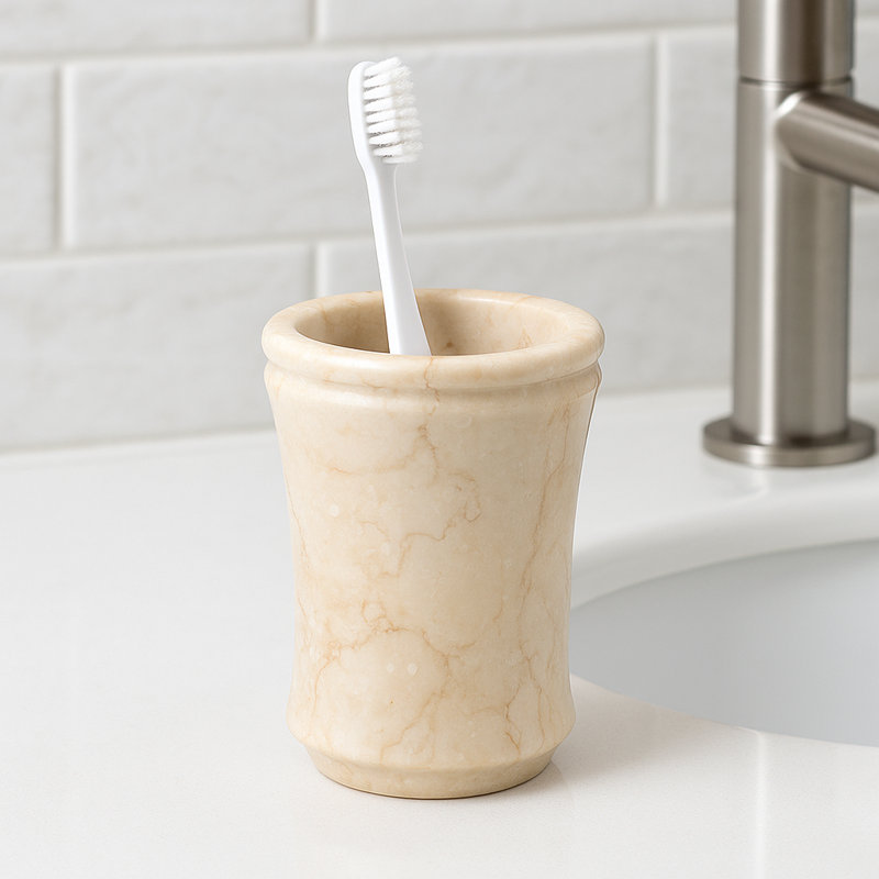 Pardo Fluted Tumbler Handcrafted Natural Java Marble Storage Cup Heavy Duty Multi-Purpose Holder for Toothbrushes, Makeup Brushes Pens and More Elegant Durable