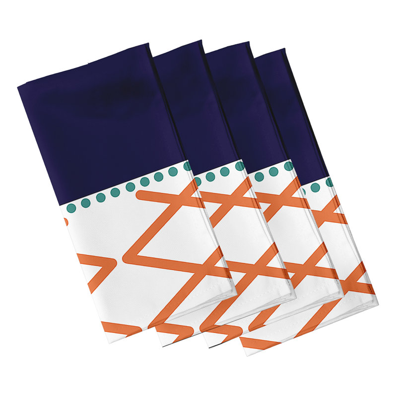 Bartow Polyester Geometric Square Napkin, Orange/Navy Blue