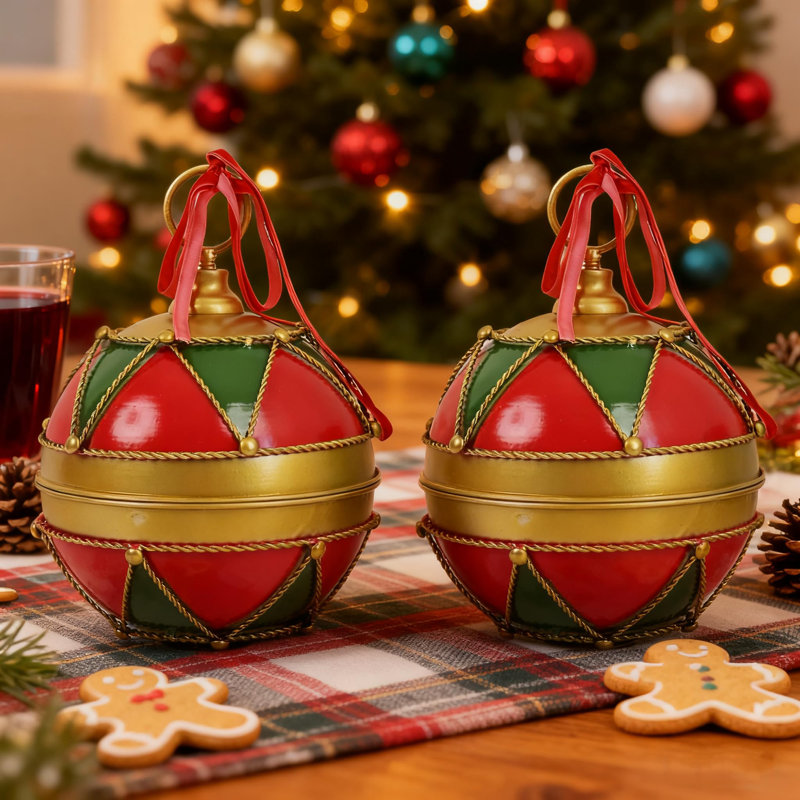 Ensemble de 2 ornements en forme de cloche de Noël de 8,4 pouces 2, Vinatge Iron Jingle Bells, Vert / rouge / or
