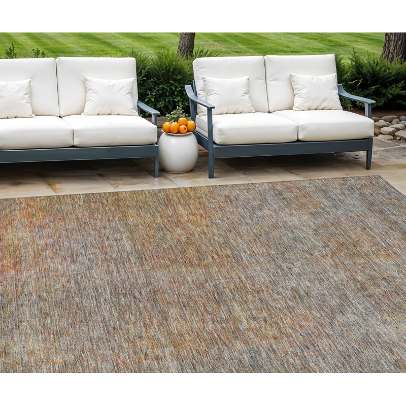 Tapis extérieur lavable abstrait gris anthracite et orange 8 pi x 10 pi