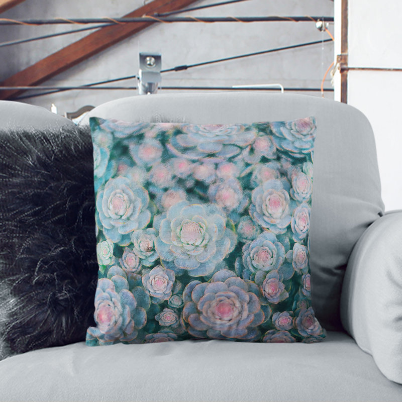 Succulent Plants Painting Cushion with Filling, 40cm H x 40cm W x 15cm D, Black
