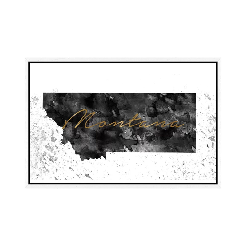 Montana Black And White Gold - Print on Canvas, 152.5 cm H x 101.5 cm W, White Framed