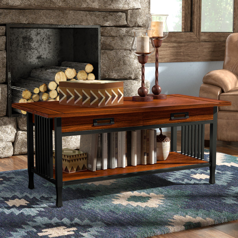 Ironcraft Solid Wood Coffee Table with Drawer in Mission Oak