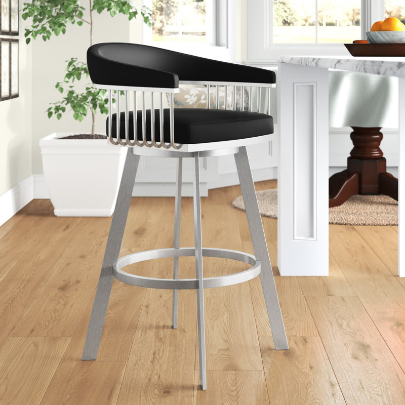 Tabouret pivotant en similicuir Robinett avec base et accoudoirs en métal, Tabouret de comptoir (assise de 26 po de hauteur)