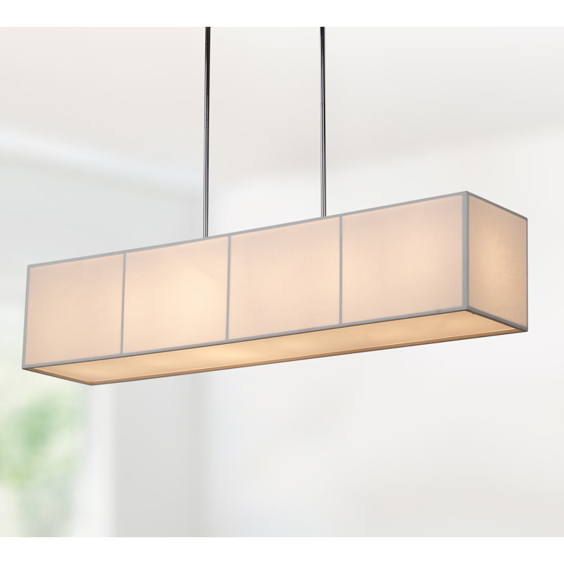 Wanakah 48-Inch 6 - Light Kitchen Island Linear Chandelier Textured Linen White Shade Reflector bottom
