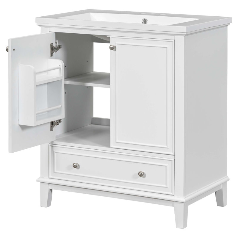 Meuble-lavabo multifonctionnel avec portes et tiroir 30 po, Blanc
