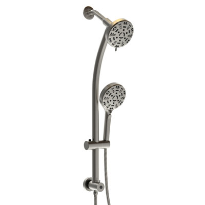 Dual Shower Head With 4.7" Rain Showerhead & 8 Hand Shower, Stainless Steel Hose, Adjustable Angle Holder, Slide Bar, Brushed Nickel Finish - Showerhead, Nickel, Holder