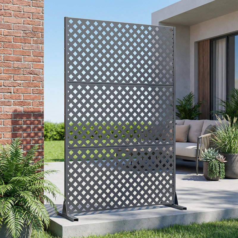 Panneau de clôture d'intimité en métal avec motif élégant, Gris Pierre, 72" H x 47" W x 16" D, 1