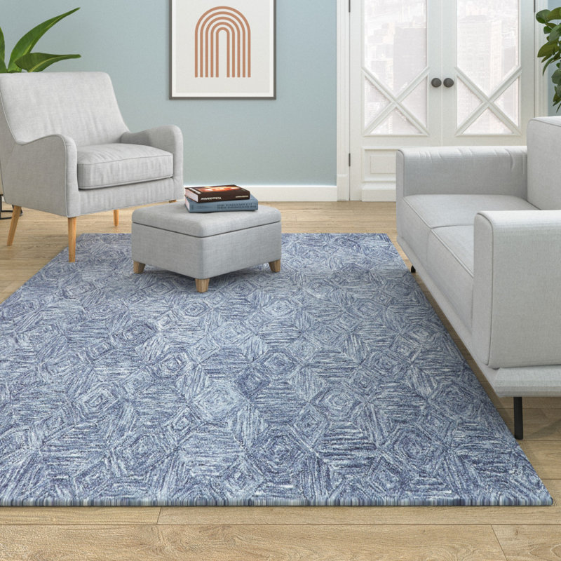 Tapis bleu en laine touffeté à la main 5 pi x 7 pi
