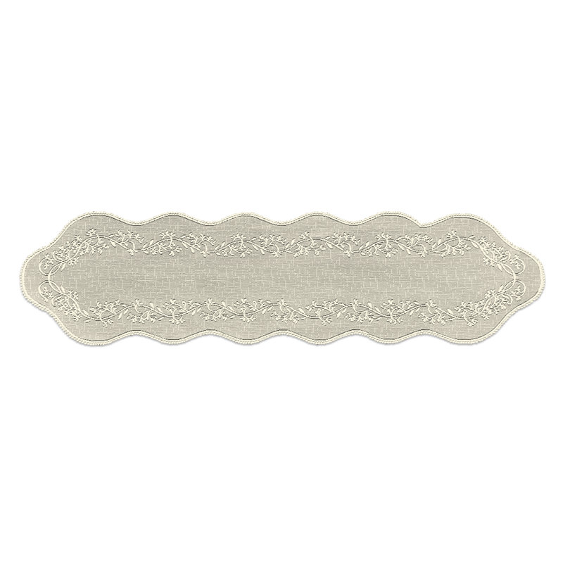 Medena Floral Oval Table Runner, 54" L x 14" W, Beige