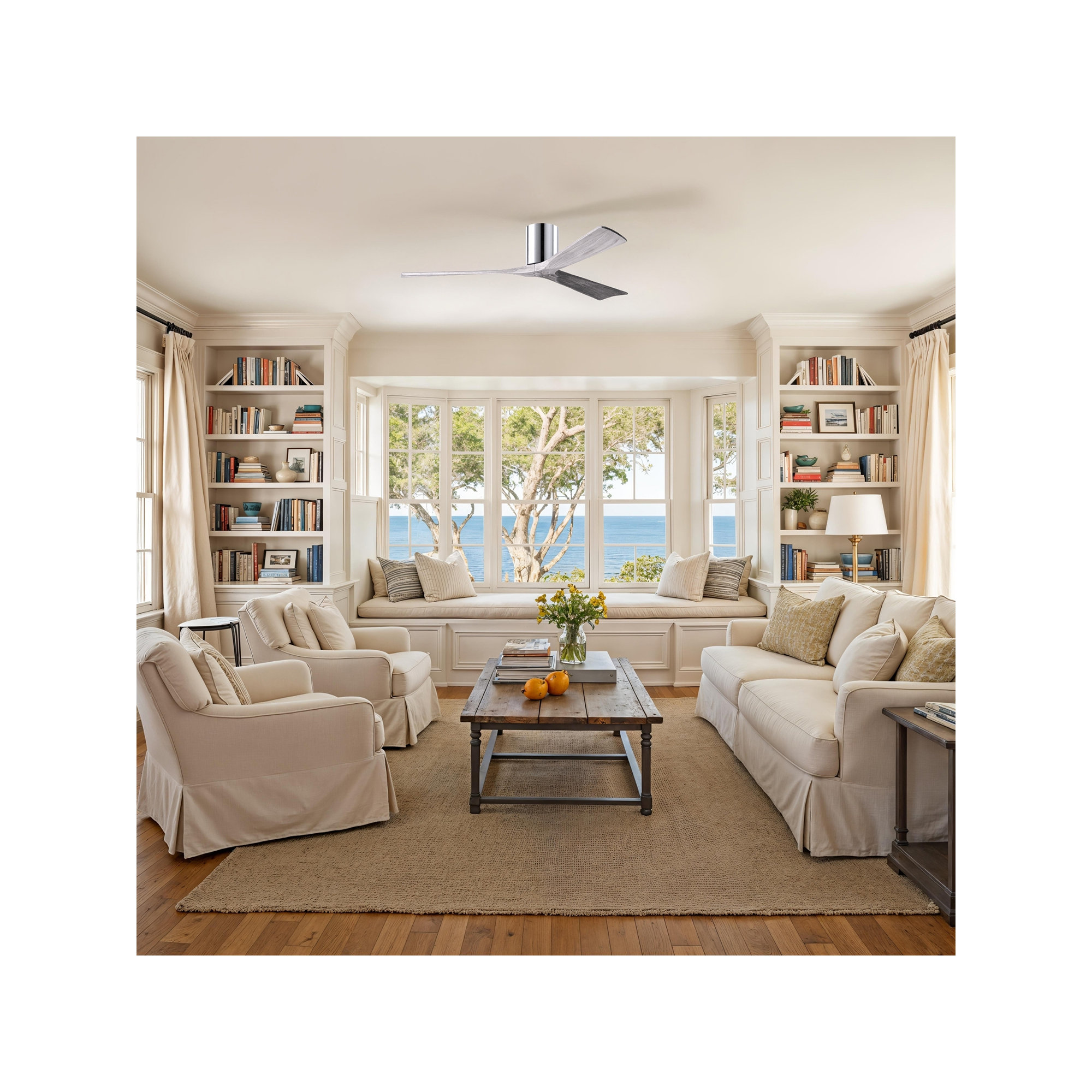 Olivier 3 Blade Ceiling Fan, Polished Chrome, 60", Barn Wood Tone
