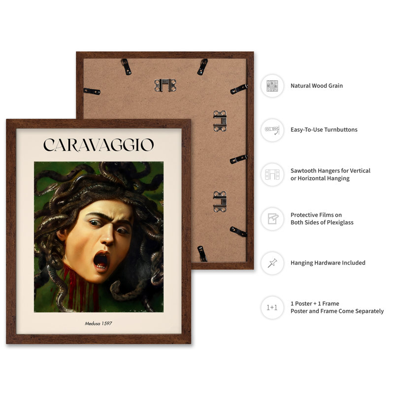 Caravage - Méduse, Poster, Brown Framed, 11"H x 14"W