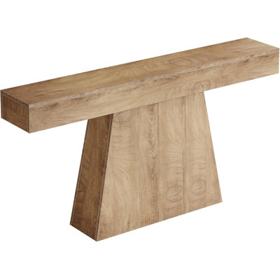 63" Console Table, Farmhouse Entryway Table With Trapezoidal Base, Narrow Long Wood Sofa Table Behind Couch Table For Entrance, Hallway, Living Room, Natural