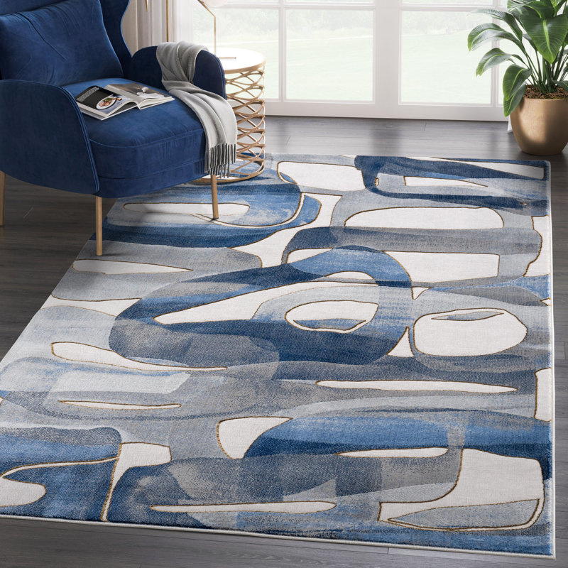 Tapis à motif de cercles asymétriques Velva Reg130A, Rectangle 7 pi 9 po x 10 pi 2 po