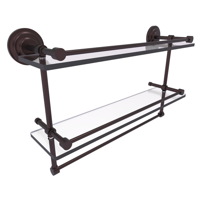 Leamore 2 Piece Tiered Shelf with Towel Bar, Antique Bronze, 12" H x 22" W x 5" D