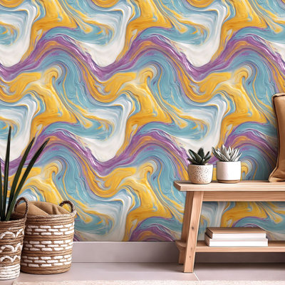 Peel and Stick Wallpaper Contact Paper Psychedelic Groovy Fluid Swirl Self Adhesive and Removable 24in x 118in(60x300cm)