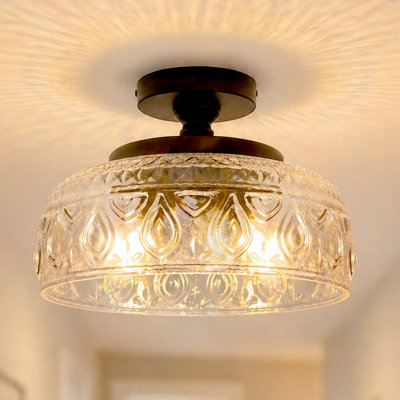 3 - Light Crystal Chandelier Semi Flush Mount Ceiling Lighting