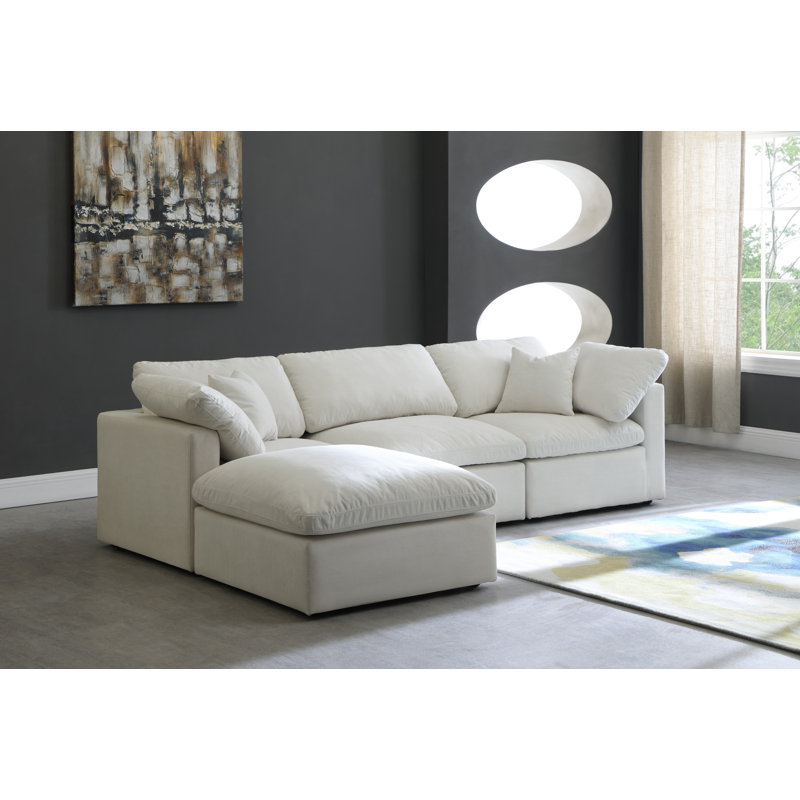 Atis Velvet L-Shaped Sectional Reversible, Cream Velvet