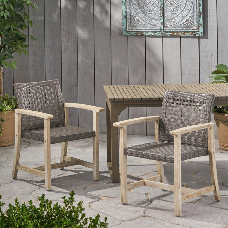 Outdoor Acacia Wood Club Chairs, Black/Gray