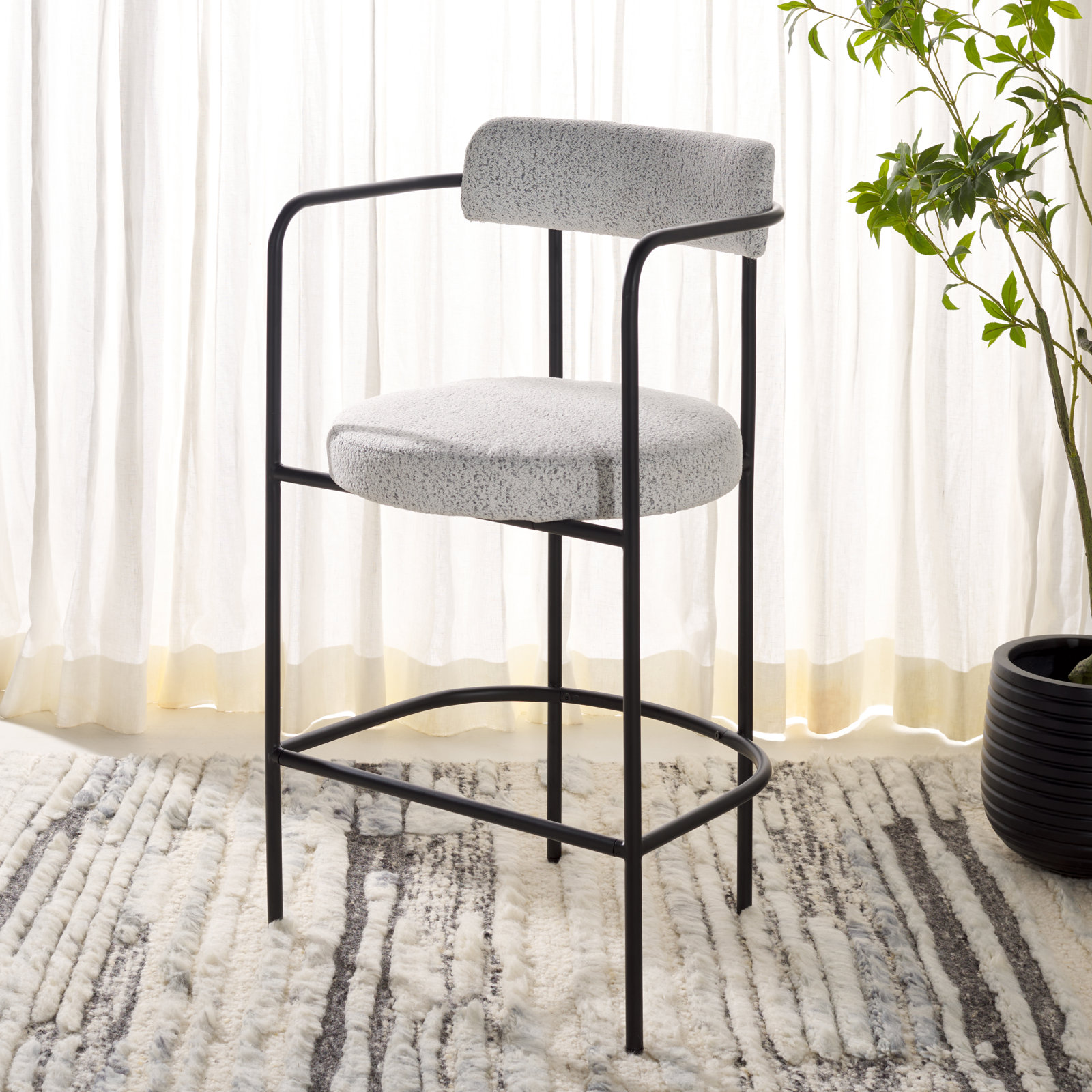 Liana Upholstered Counter Stool, Black/White
