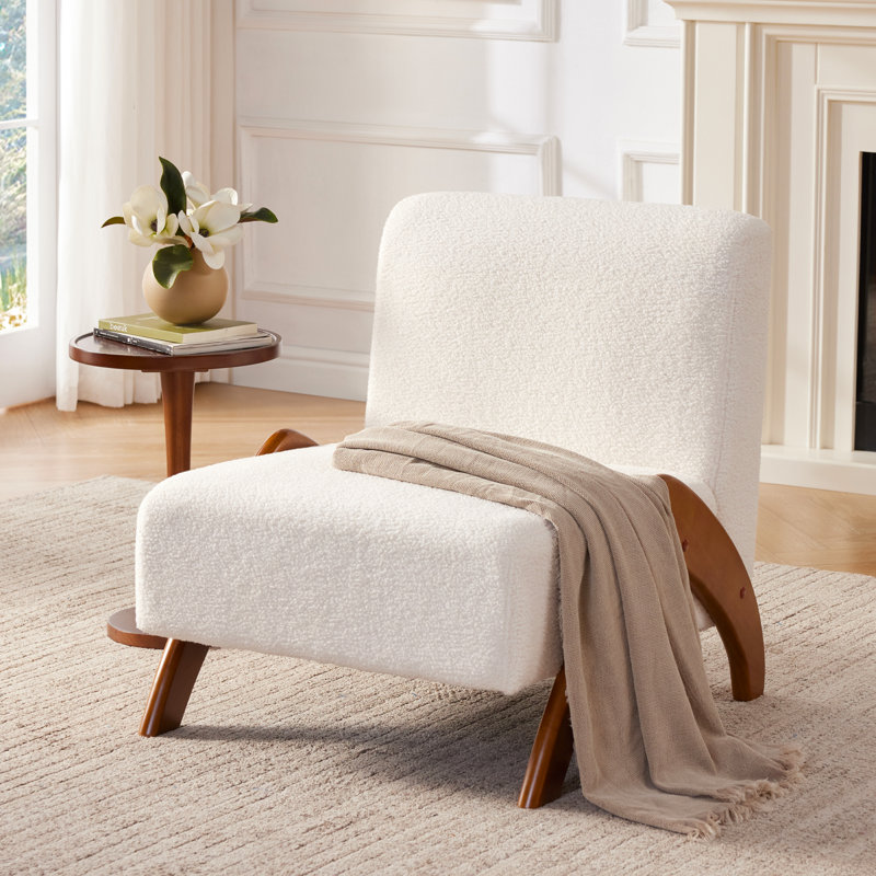 Chaise d'appoint rembourrée avec pieds en bois, Crème, crème
