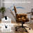 Desk Chair with Wheels, Brown Linen Fabric Executive Office Chair with Memory Foam Wide Seat, Padded Arms, Lumbar Support and Adjustable Height-835761060-835761061