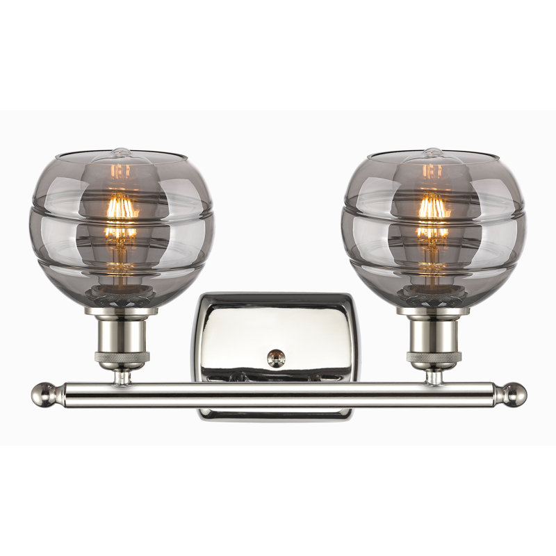 Éclairage pour meuble-lavabo à 2 lumières à intensité variable Natick, Gris fumée clair, Nickel poli