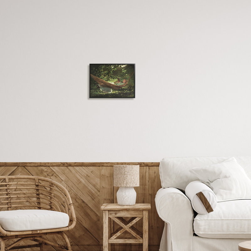 Fille, lecture, hamac, Giclée encadrée noir minuit, H 11 po x l 14 po x P 1,5 po