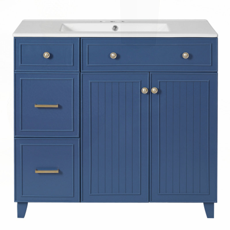 Meuble-lavabo 36 po avec lavabo en céramique, Bleu