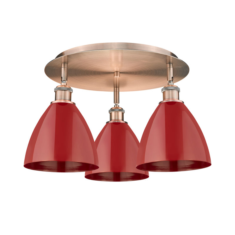 Plafonnier encastré 3 lumières 7,5 po Allare, Rouge, Cuivre antique