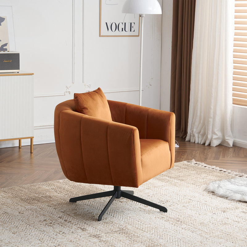 Metal Leg Velvet Swivel Chair, Orange Velvet