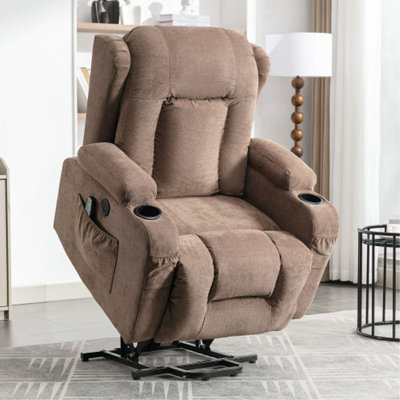 Fauteuil inclinable électrique Power Lift pour personnes âgées avec chaleur et massage Fauteuil inclinable pour le salon avec position infinie et poche latérale, port de charge USB (Brun)