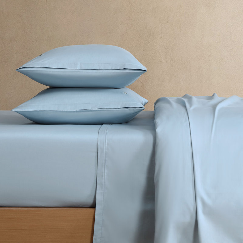 Lacoste Cotton Percale Sheet Set, Cooling & Breathable Bedding, Deep Pocket Fitted Sheet, Allure Blue, King, Allure Blue