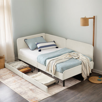 Upholstered Daybed With Drawers and Adjustable Side Boards (Without Mattress)