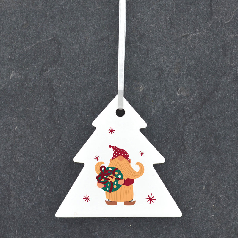 Xmas Gnome Festive Gonk Wreath Tree Shaped Ceramic Ornament