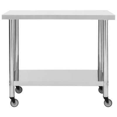 Kitchen Work Table Hotel Prep Work Table with Wheels Stainless Steel