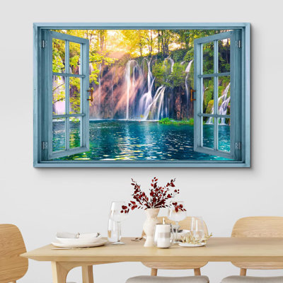 Window Scene " Window View Vibrant Mountain Forest Teal Lake Nature Pictures Scenic Landscape " Print