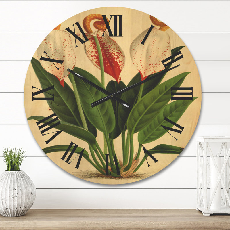 Fleurs rétro I - horloge murale, Moyen, Solid Wood