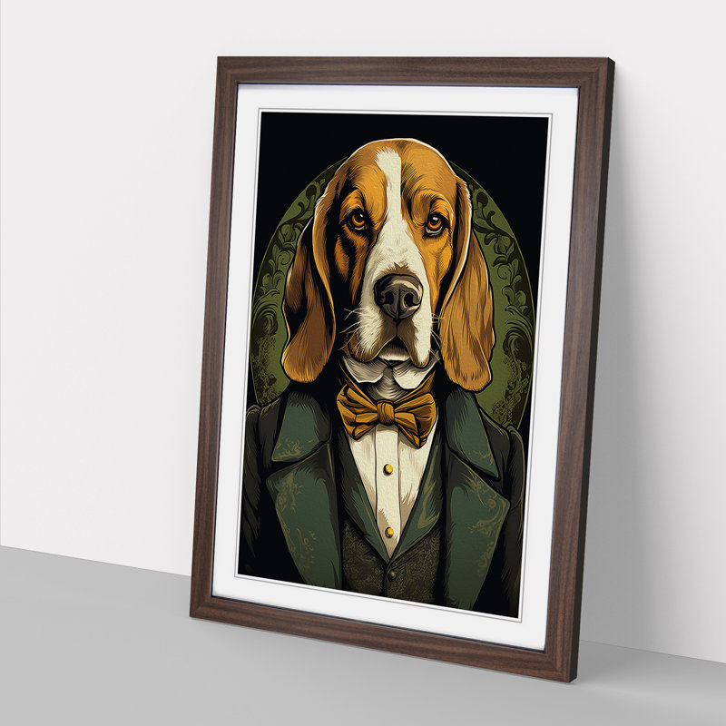 Beagle Art Nouveau Art - Framed Print, Walnut Framed, 46cm H x 34cm W x 2cm D