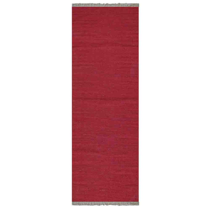 Tapis Alithea tissé à plat en laine Kilim écologique - 76 x 244 cm, modèle Hallyway | Couleur bourgogne | Motif uni | Tapis de salon et de chambre
