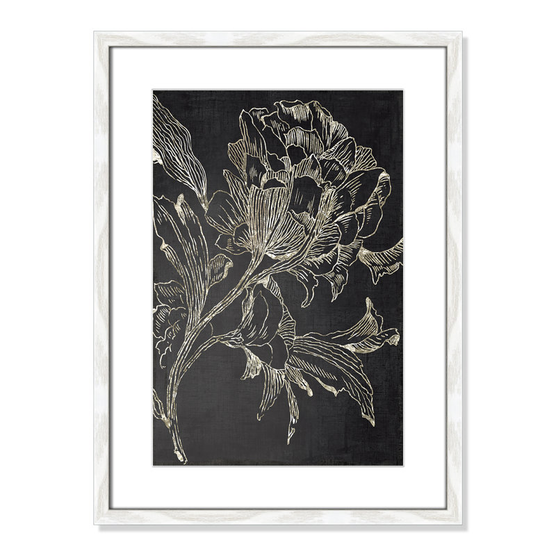 «Clarendon Golden Flower Folklore I» par Asia Jensen, reproduction de cadre photo, Cadre blanc, H 23 po x l 17 po