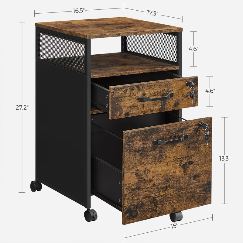 16.5'' Wide 2 -Drawer Mobile File Cabinet, Black/Rustic Brown