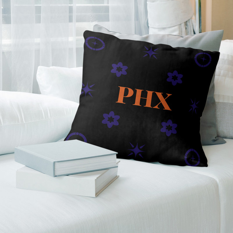 Coussin en coton Phoenix, Oreiller en sergé de polyester, Phoenix mauve noir orange, 26 pouces x 26 pouces