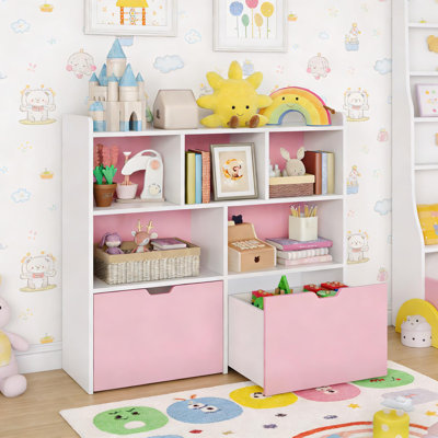 Bibliothèque avec 5 casiers de rangement et 2 tiroirs pour salle de jeux, chambre à coucher, couloir, salle de classe, chambre de bébé
