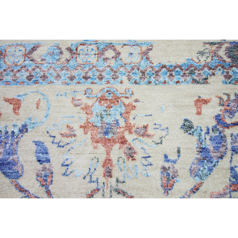 No Pattern And Not Solid Color Area Rug in Ivory/Light Blue/Rust, Rectangle 10' x 14'