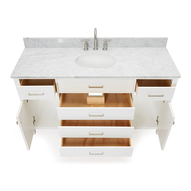 Aberdeenshire 60" Single Bathroom Vanity with Carrara White Marble Top, White