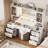 55.1" Large Vanity Desk With Mirror And Lights, Makeup Vanity With Power Outlet And 8 Drawers-337605293