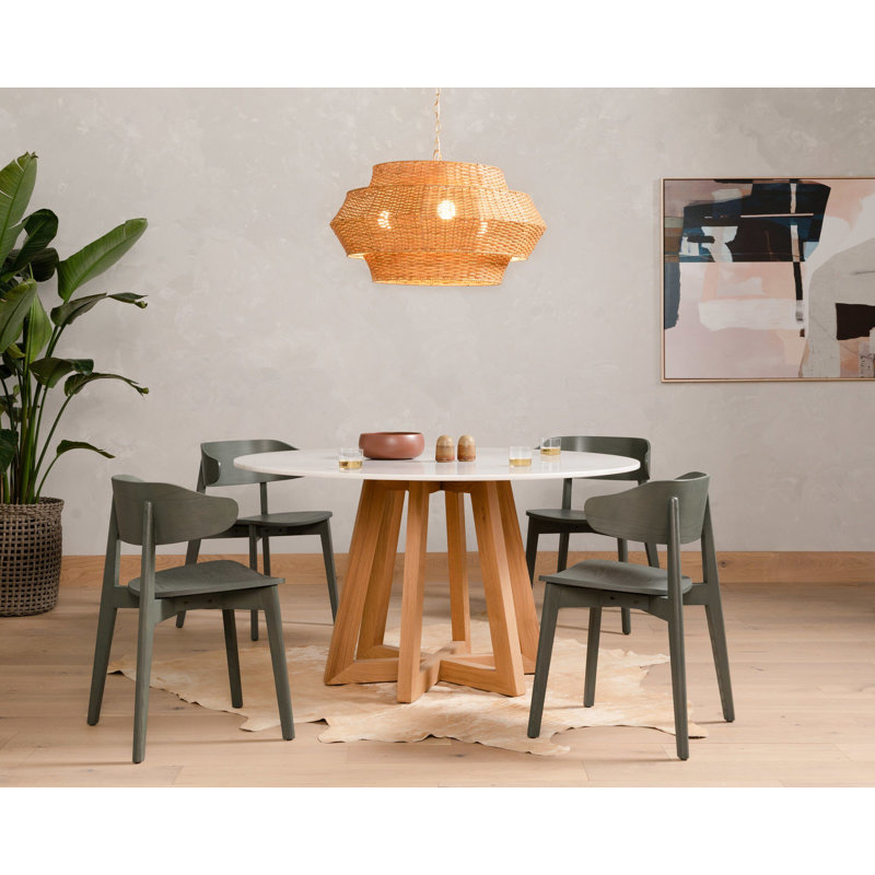 Oleta Oak Round Marble Top Dining Table, 30" H x 55" L x 55" W