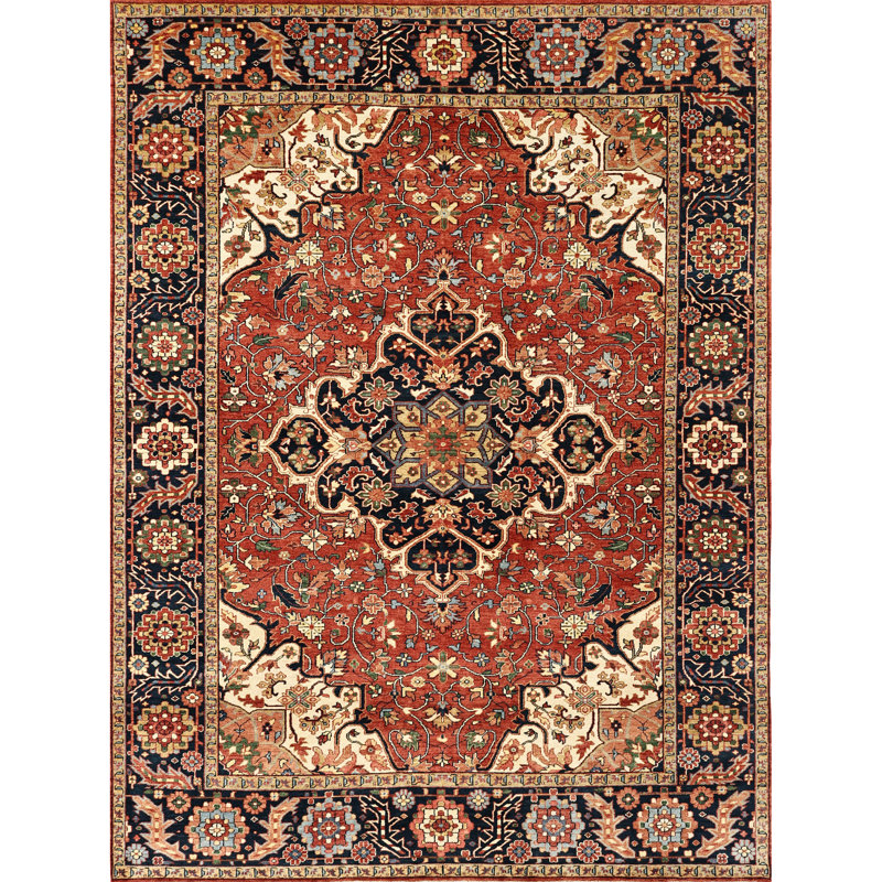 High-Quality Hand-Knotted Red And Blue Area Rug, Rectangle 6' x 9'