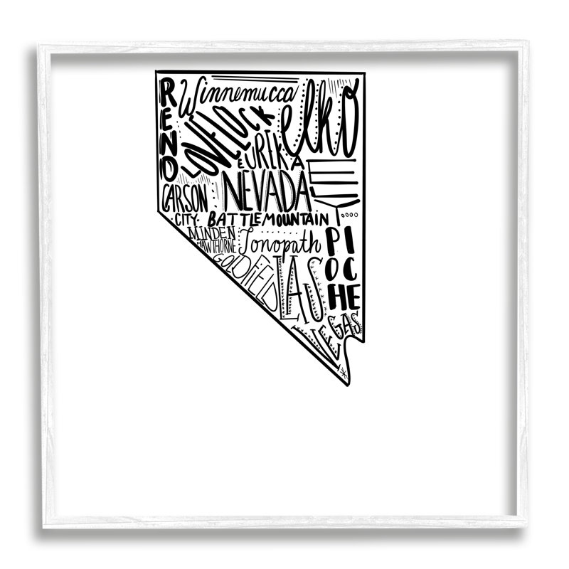 Nevada State Typographie cmw-057, art mural personnalisé, Oui, Estampe numérique encadrée blanc bord de mer